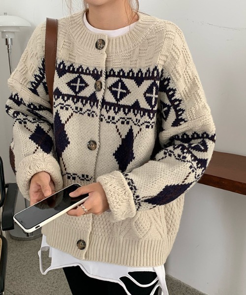 Vipoa（ヴィポア）の「ノルディッククルーネックニットカーディガン（カーディガン/ボレロ・レディース・アイボリー/ネイビー・FREE）」の6枚目の写真