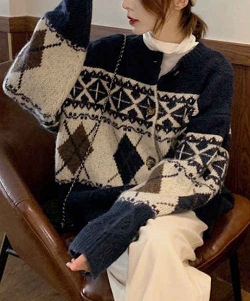 Vipoa（ヴィポア）の「ノルディッククルーネックニットカーディガン（カーディガン/ボレロ・レディース・アイボリー/ネイビー・FREE）」の15枚目の写真