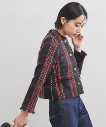 coen | ショートツイードジャケット(セットアップ対応)(ノーカラージャケット)