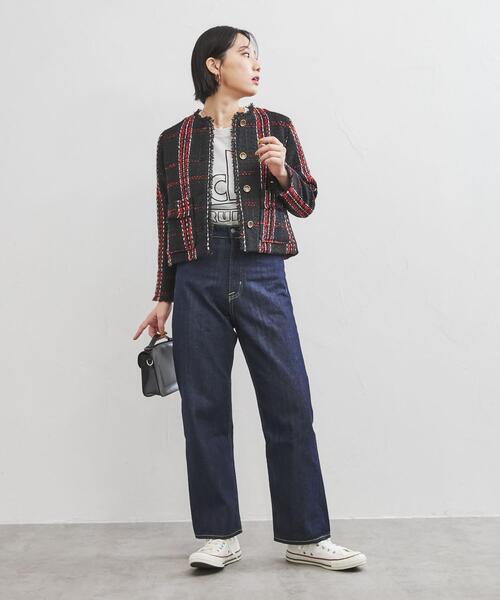 coen（コーエン）の「ショートツイードジャケット（セットアップ対応）（ノーカラージャケット・レディース・ダークグリーン/ブラック・L/M）」の12枚目の写真