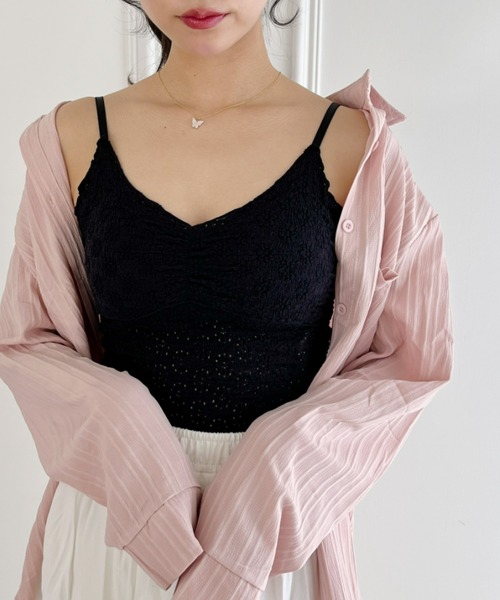 Loueme(ルエム)の「【23S/S 春夏新作】フラワーデザインカップ付きインナーキャミ(キャミソール・レディース・ラベンダー/ライトグリーン/アイボリー/ライトブルー/ブラック・FREE)」の3枚目の写真