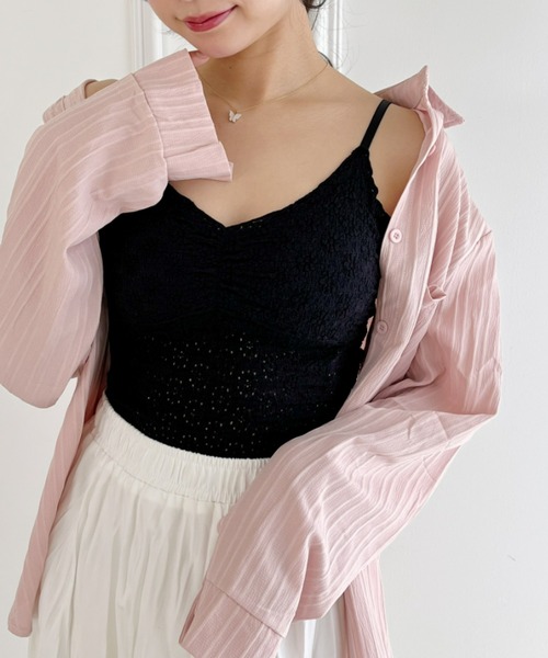 Loueme(ルエム)の「【23S/S 春夏新作】フラワーデザインカップ付きインナーキャミ(キャミソール・レディース・ラベンダー/ライトグリーン/アイボリー/ライトブルー/ブラック・FREE)」の10枚目の写真