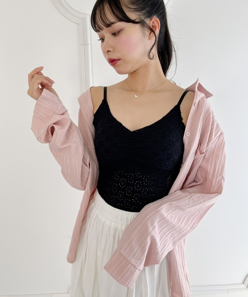 Loueme(ルエム)の「【23S/S 春夏新作】フラワーデザインカップ付きインナーキャミ(キャミソール・レディース・ラベンダー/ライトグリーン/アイボリー/ライトブルー/ブラック・FREE)」の11枚目の写真