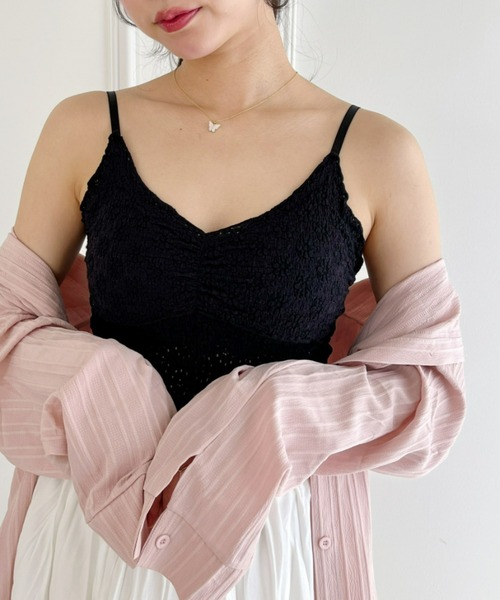 Loueme(ルエム)の「【23S/S 春夏新作】フラワーデザインカップ付きインナーキャミ(キャミソール・レディース・ラベンダー/ライトグリーン/アイボリー/ライトブルー/ブラック・FREE)」の13枚目の写真