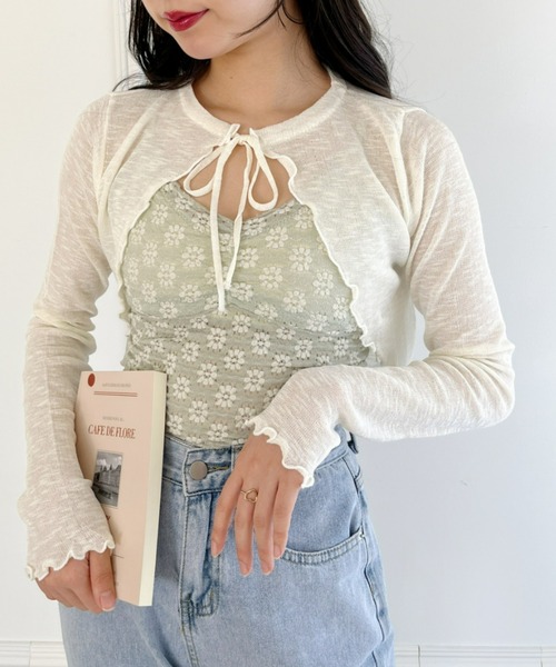 Loueme(ルエム)の「【23S/S 春夏新作】フラワーデザインカップ付きインナーキャミ(キャミソール・レディース・ラベンダー/ライトグリーン/アイボリー/ライトブルー/ブラック・FREE)」の15枚目の写真