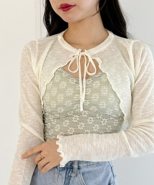 Loueme(ルエム)の「【23S/S 春夏新作】フラワーデザインカップ付きインナーキャミ(キャミソール・レディース・ラベンダー/ライトグリーン/アイボリー/ライトブルー/ブラック・FREE)」の17枚目の写真