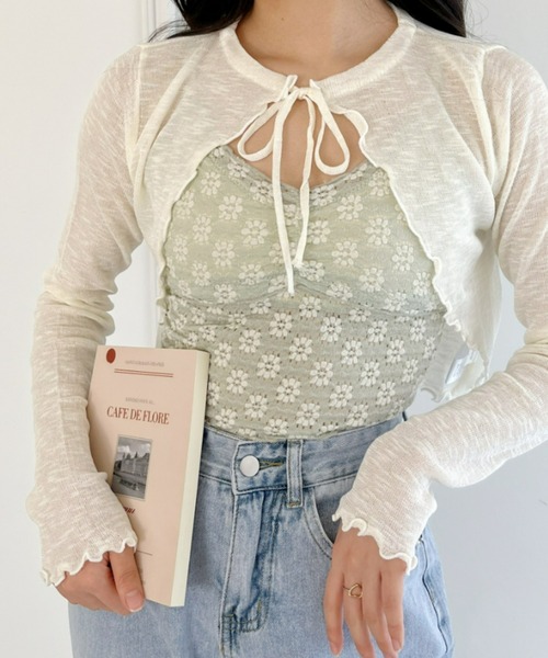 Loueme(ルエム)の「【23S/S 春夏新作】フラワーデザインカップ付きインナーキャミ(キャミソール・レディース・ラベンダー/ライトグリーン/アイボリー/ライトブルー/ブラック・FREE)」の18枚目の写真