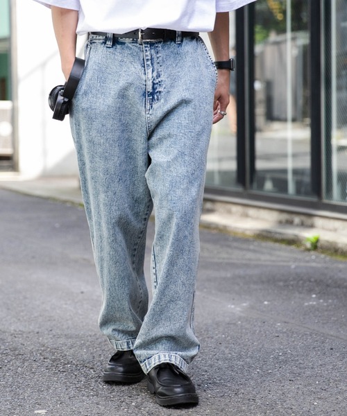 WEGO（ウィゴー）の「WEGO/ケミカルバギーパンツ（デニムパンツ・メンズ・スカイブルー/ブラック系その他・MEDIUM/LARGE）」の6枚目の写真