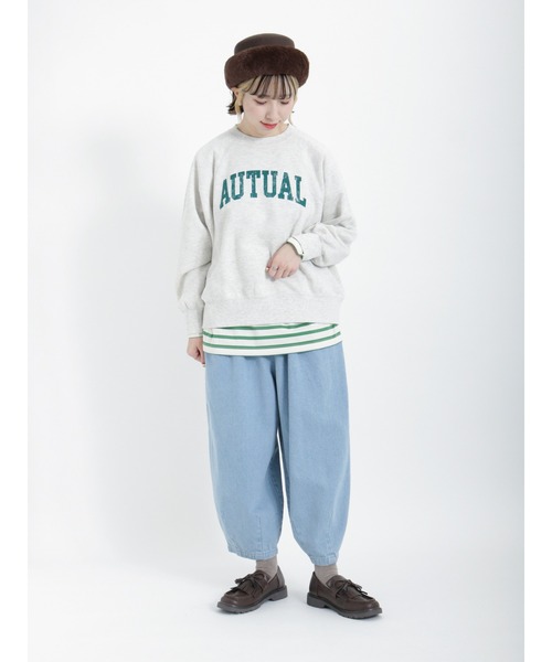 Samansa Mos2（サマンサ モスモス）の「バスクボーダーTシャツ（Tシャツ/カットソー・レディース・グリーン/ブラウン/オフホワイト・ﾌﾘ-）」の5枚目の写真