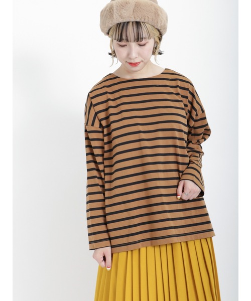 Samansa Mos2（サマンサ モスモス）の「バスクボーダーTシャツ（Tシャツ/カットソー・レディース・グリーン/ブラウン/オフホワイト・ﾌﾘ-）」の13枚目の写真