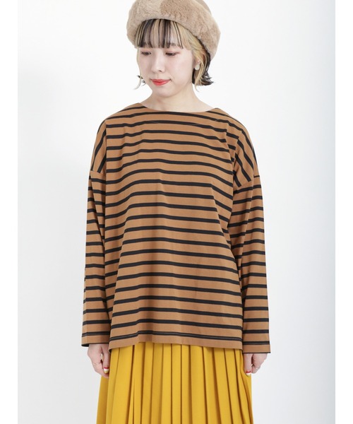 Samansa Mos2（サマンサ モスモス）の「バスクボーダーTシャツ（Tシャツ/カットソー・レディース・グリーン/ブラウン/オフホワイト・ﾌﾘ-）」の14枚目の写真