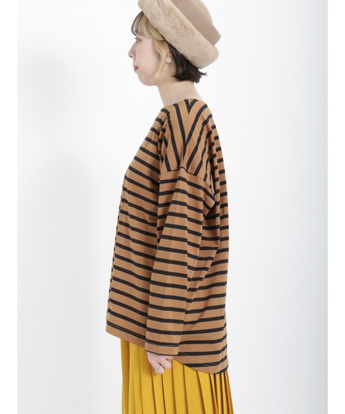 Samansa Mos2（サマンサ モスモス）の「バスクボーダーTシャツ（Tシャツ/カットソー・レディース・グリーン/ブラウン/オフホワイト・ﾌﾘ-）」の15枚目の写真