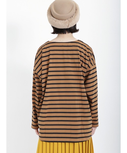 Samansa Mos2（サマンサ モスモス）の「バスクボーダーTシャツ（Tシャツ/カットソー・レディース・グリーン/ブラウン/オフホワイト・ﾌﾘ-）」の16枚目の写真