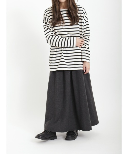 Samansa Mos2（サマンサ モスモス）の「バスクボーダーTシャツ（Tシャツ/カットソー・レディース・グリーン/ブラウン/オフホワイト・ﾌﾘ-）」の22枚目の写真