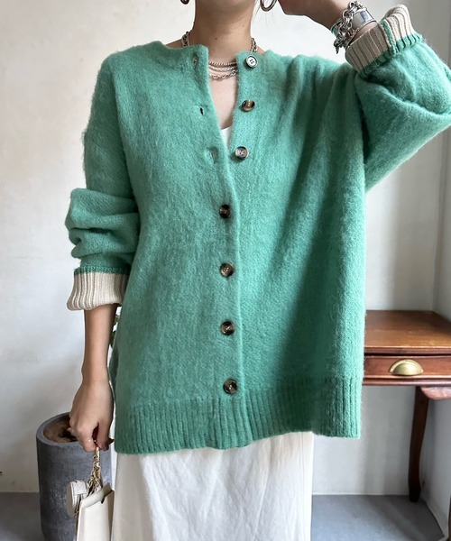 DouDou（ドゥドゥ）の「袖配色2WAYシャギーニット（カーディガン/ボレロ・レディース・オフホワイト/ブルー/グリーン・FREE）」の12枚目の写真