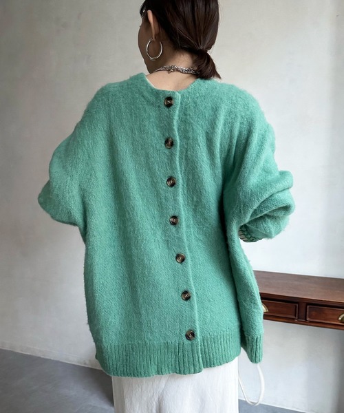 DouDou（ドゥドゥ）の「袖配色2WAYシャギーニット（カーディガン/ボレロ・レディース・オフホワイト/ブルー/グリーン・FREE）」の7枚目の写真