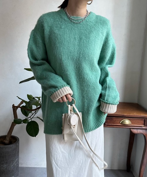 DouDou（ドゥドゥ）の「袖配色2WAYシャギーニット（カーディガン/ボレロ・レディース・オフホワイト/ブルー/グリーン・FREE）」の18枚目の写真