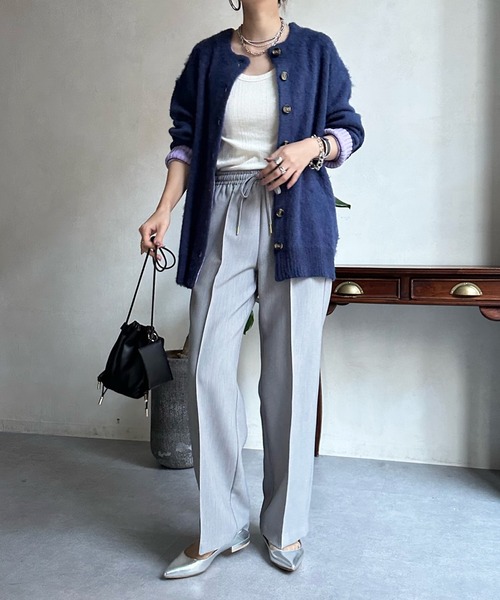 DouDou（ドゥドゥ）の「袖配色2WAYシャギーニット（カーディガン/ボレロ・レディース・オフホワイト/ブルー/グリーン・FREE）」の10枚目の写真