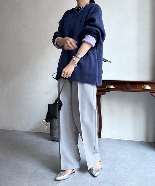 DouDou（ドゥドゥ）の「袖配色2WAYシャギーニット（カーディガン/ボレロ・レディース・オフホワイト/ブルー/グリーン・FREE）」の5枚目の写真