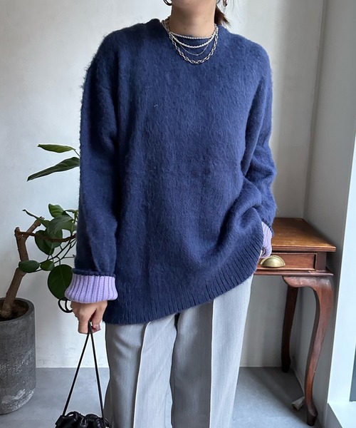 DouDou（ドゥドゥ）の「袖配色2WAYシャギーニット（カーディガン/ボレロ・レディース・オフホワイト/ブルー/グリーン・FREE）」の22枚目の写真