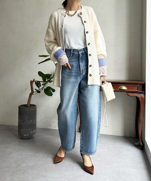 DouDou（ドゥドゥ）の「袖配色2WAYシャギーニット（カーディガン/ボレロ・レディース・オフホワイト/ブルー/グリーン・FREE）」の20枚目の写真