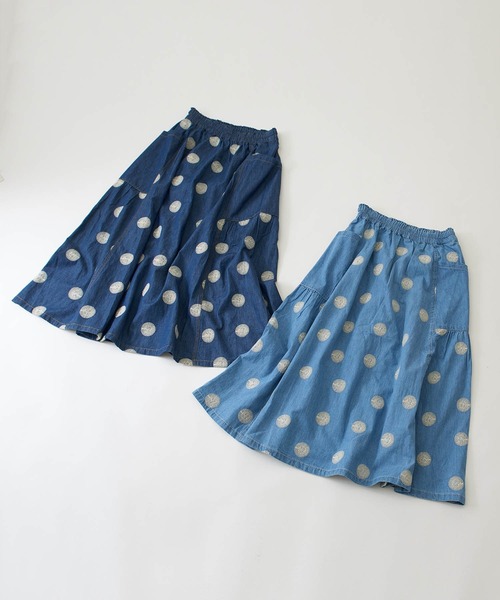 ブルブブ★さくらんぼ刺繍 デニムスカート XXS CUBE SUGAR（キューブシュガー）の「デニムドット刺繍ギャザー