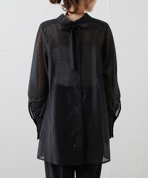 PUAL CE CIN（ピュアルセシン）の「【Du noir】リボン2WAYシアーブラウス（シャツ/ブラウス・レディース・オフホワイト/ブラック・FREE）」の18枚目の写真