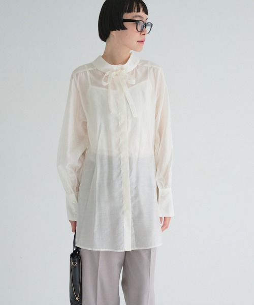 PUAL CE CIN（ピュアルセシン）の「【Du noir】リボン2WAYシアーブラウス（シャツ/ブラウス・レディース・オフホワイト/ブラック・FREE）」の3枚目の写真