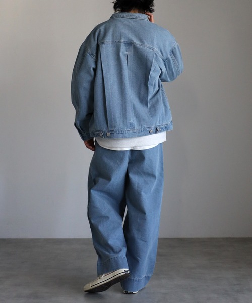 セール】リラックス ワイド ルーズ コットンデニム クロスタック