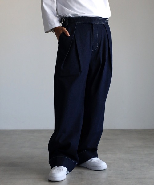 CREARE -LINO-(クレアーレリノ)の「リラックス ワイド ルーズ コットンデニム クロスタック グルカパンツ セットアップ対応 <ユニセックス>(デニムパンツ・メンズ・ブラック/ライトブルー/チャコールグレー/ネイビー・S/M/L)」の7枚目の写真