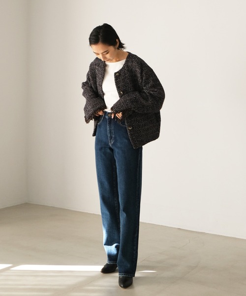 【新品未使用】AKTE ツイードジャケット　ノーカラー AKTE（アクテ） ジャケット ノーカラージャケット ツイードジャケット