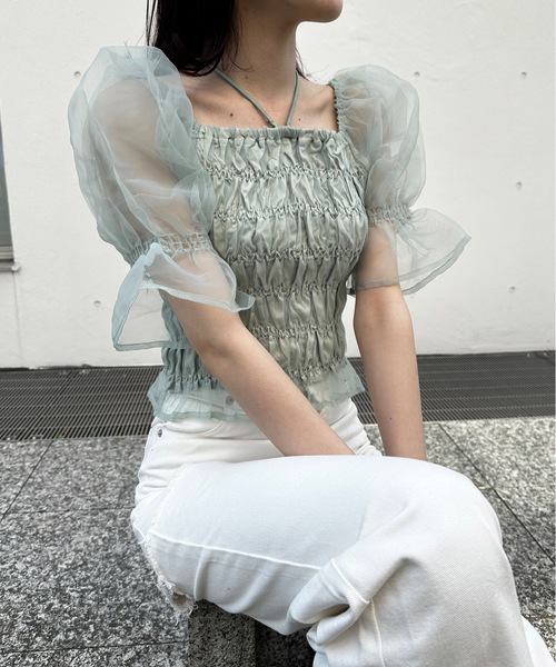 one way（ワンウェイ）の「シアーシャーリングブラウス（シャツ/ブラウス・レディース・ホワイト/ブラック/ベージュ系その他/ブルー系その他/グリーン・FREE）」の4枚目の写真