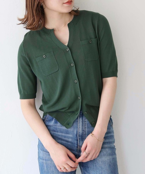 HER CLOSET（ハークローゼット）の「【shemoshelly】WEB限定ポケットデザインサマーニットカーディガントップス 新色追加（カーディガン/ボレロ・レディース・レッド/グリーン/ブルー/アイボリー/ブラック・M）」の3枚目の写真