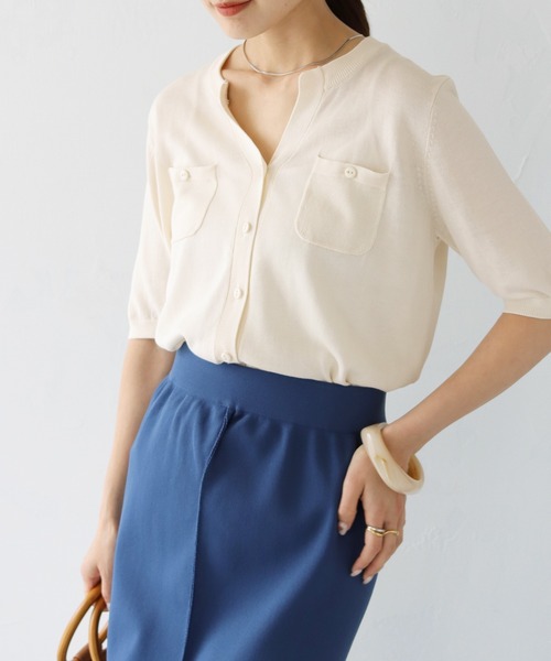 HER CLOSET（ハークローゼット）の「【shemoshelly】WEB限定ポケットデザインサマーニットカーディガントップス 新色追加（カーディガン/ボレロ・レディース・レッド/グリーン/ブルー/アイボリー/ブラック・M）」の12枚目の写真