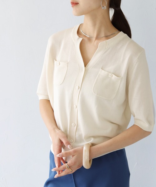 HER CLOSET（ハークローゼット）の「【shemoshelly】WEB限定ポケットデザインサマーニットカーディガントップス 新色追加（カーディガン/ボレロ・レディース・レッド/グリーン/ブルー/アイボリー/ブラック・M）」の14枚目の写真