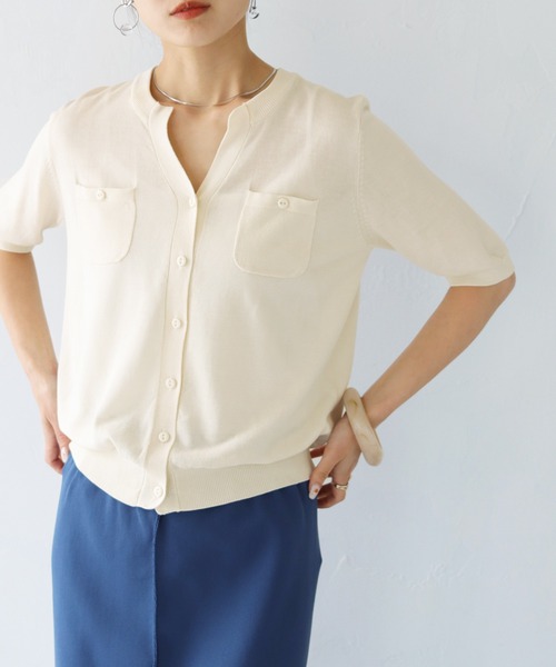 HER CLOSET（ハークローゼット）の「【shemoshelly】WEB限定ポケットデザインサマーニットカーディガントップス 新色追加（カーディガン/ボレロ・レディース・レッド/グリーン/ブルー/アイボリー/ブラック・M）」の13枚目の写真