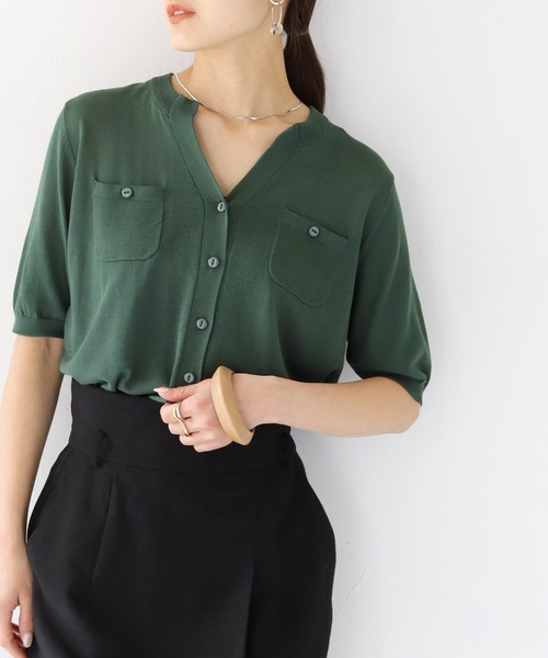 HER CLOSET（ハークローゼット）の「【shemoshelly】WEB限定ポケットデザインサマーニットカーディガントップス 新色追加（カーディガン/ボレロ・レディース・レッド/グリーン/ブルー/アイボリー/ブラック・M）」の19枚目の写真