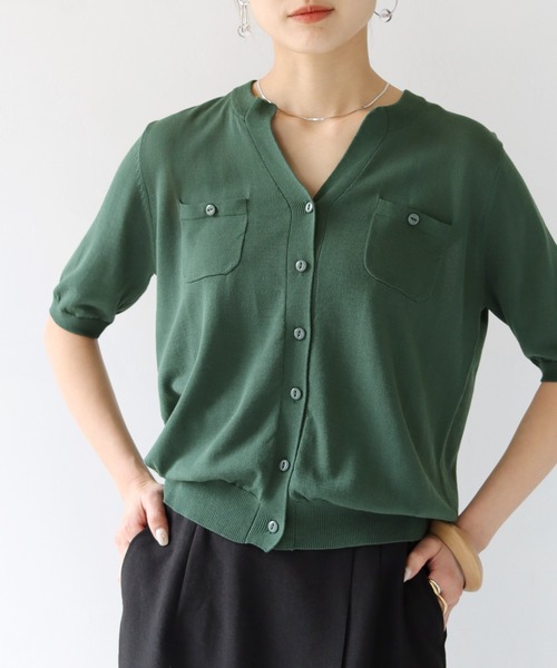 HER CLOSET（ハークローゼット）の「【shemoshelly】WEB限定ポケットデザインサマーニットカーディガントップス 新色追加（カーディガン/ボレロ・レディース・レッド/グリーン/ブルー/アイボリー/ブラック・M）」の22枚目の写真