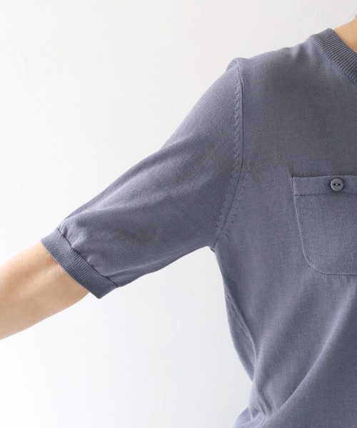 HER CLOSET（ハークローゼット）の「【shemoshelly】WEB限定ポケットデザインサマーニットカーディガントップス 新色追加（カーディガン/ボレロ・レディース・レッド/グリーン/ブルー/アイボリー/ブラック・M）」の7枚目の写真