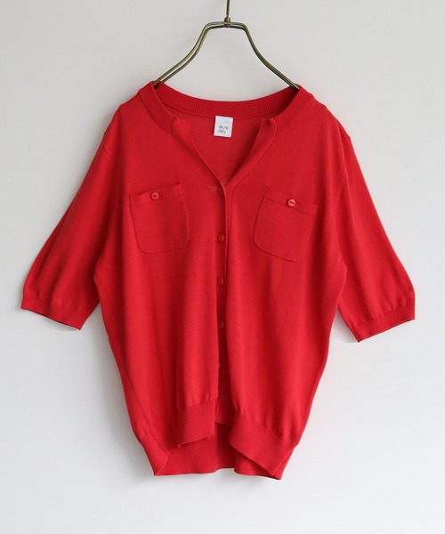 HER CLOSET（ハークローゼット）の「【shemoshelly】WEB限定ポケットデザインサマーニットカーディガントップス 新色追加（カーディガン/ボレロ・レディース・レッド/グリーン/ブルー/アイボリー/ブラック・M）」の9枚目の写真