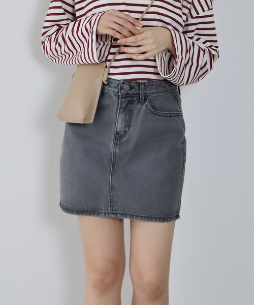 BLUEEAST（ブルーイースト）の「台形デニムミニスカート（デニムスカート・レディース・ブラック/グレー/ブルー/アイボリー・MEDIUM）」の3枚目の写真