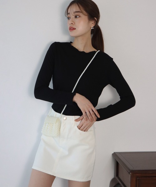 BLUEEAST（ブルーイースト）の「台形デニムミニスカート（デニムスカート・レディース・ブラック/グレー/ブルー/アイボリー・MEDIUM）」の5枚目の写真