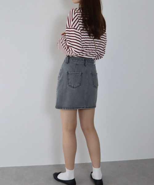 BLUEEAST（ブルーイースト）の「台形デニムミニスカート（デニムスカート・レディース・ブラック/グレー/ブルー/アイボリー・MEDIUM）」の7枚目の写真