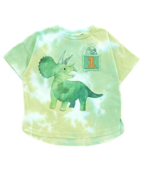 BIT'Z(ビッツ)の「3柄恐竜タイダイプリントTシャツ(Tシャツ/カットソー・キッズ・グリーン/オレンジ/ブルー・100/110/95/80/120/90)」の1枚目の写真