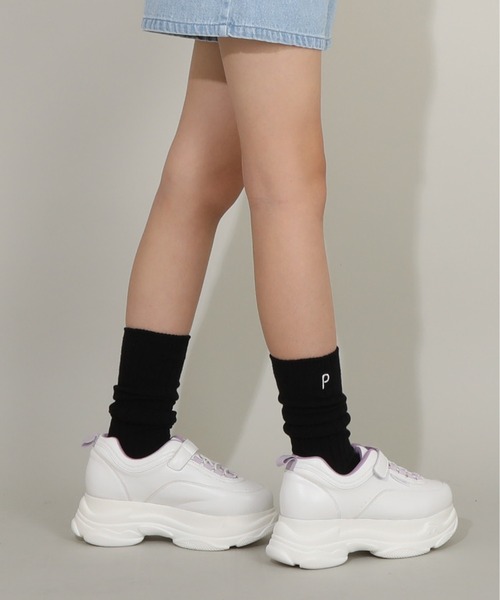 PINKHUNT（ピンクハント）の「PINKHUNT リブ編みクルーソックス 7842（ソックス/靴下・キッズ・グリーン/ブラック/ホワイト・17-20/21-24cm）」の3枚目の写真