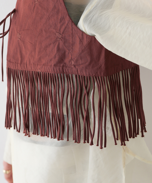 トップス crinkle crinkle crinkle fringe shortvest トップス crinkle crinkle crinkle fringe shortvest トップス