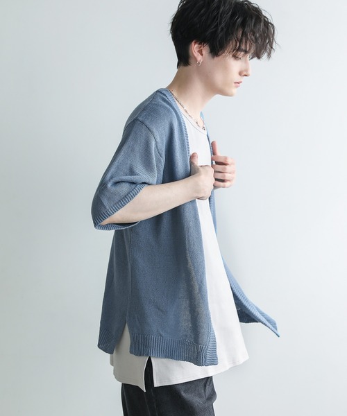 セール】綿麻半袖ニットカーディガン（カーディガン/ボレロ  