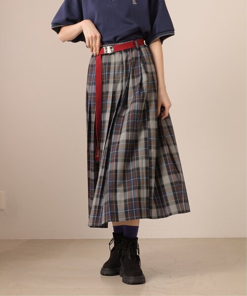 DOUBLE NAME(ダブルネーム)の「チェックワイドプリーツスカート(スカート・レディース・グリーン/ブラウン/ブルー・FREE)」の6枚目の写真