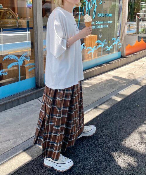 DOUBLE NAME(ダブルネーム)の「チェックワイドプリーツスカート(スカート・レディース・グリーン/ブラウン/ブルー・FREE)」の16枚目の写真