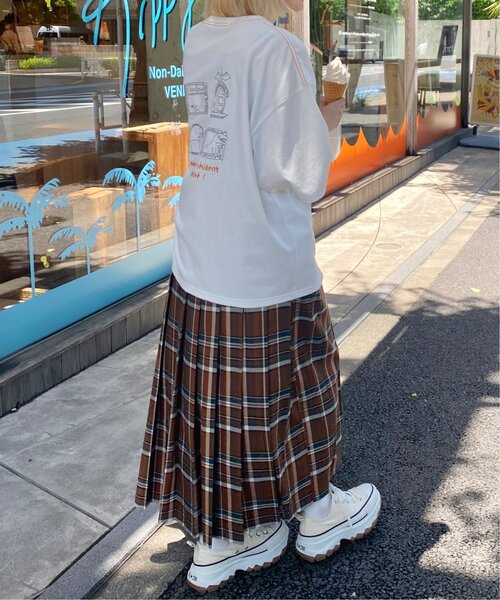 DOUBLE NAME(ダブルネーム)の「チェックワイドプリーツスカート(スカート・レディース・グリーン/ブラウン/ブルー・FREE)」の17枚目の写真